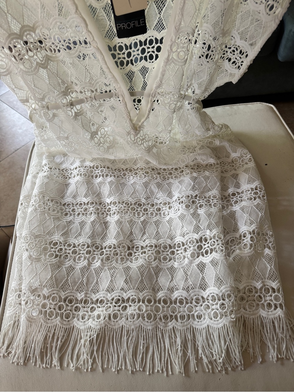 Gottex White Lace Fringe Dress/Baithing suit cover-up